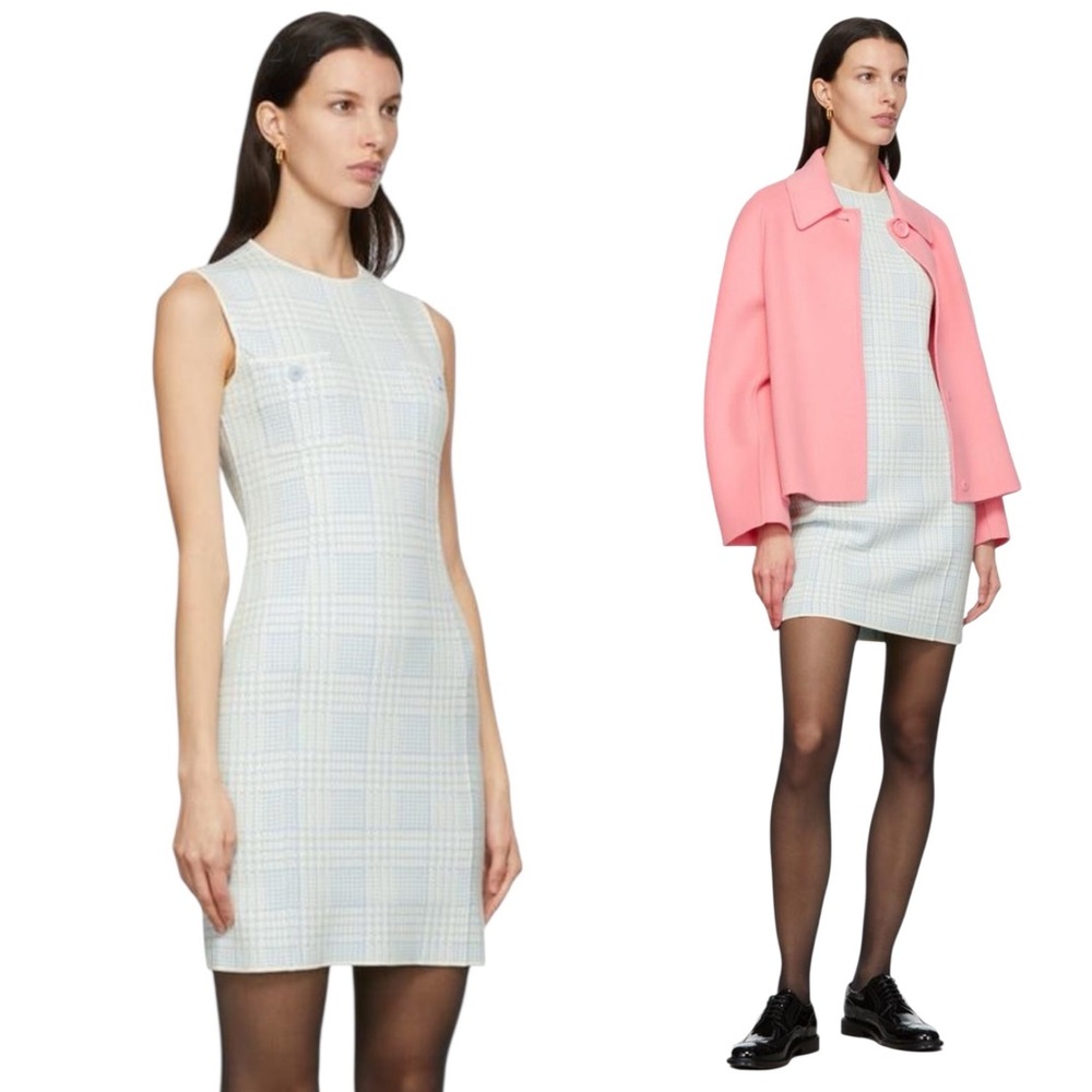 MaxMara Sportmax Perdoni Jacquard Knit Houndstooth Dress Blue Ivory Medium